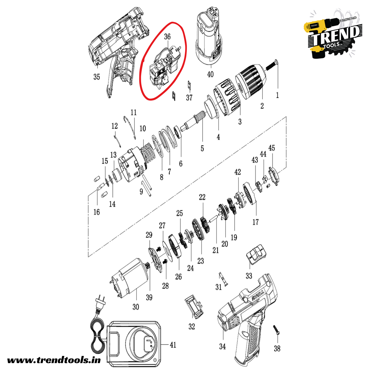 Switch for Dongcheng | DCA | DCK 12V Cordless Screwdriver DCJZ1202E