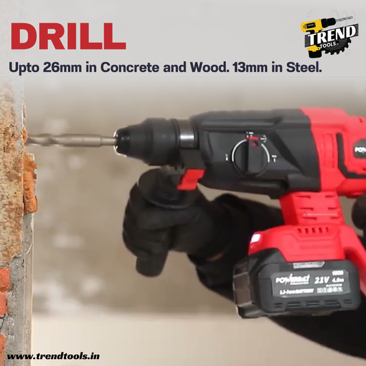 Powerbilt 21V Cordless Brushless Rotary Hammer PBT-CL-RH26, 3 Modes with 26mm Max Capacity, 2 x 4.0Ah Batteries and Charger included.