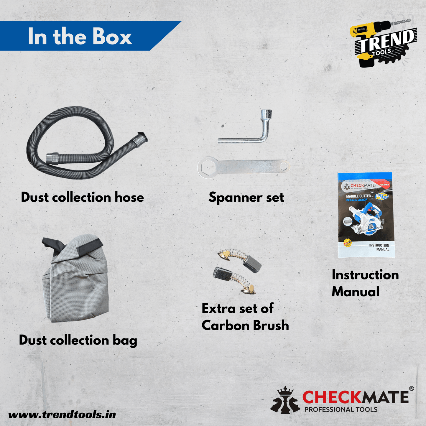 Checkmate Dust Proof Marble Cutter CKT - CM5 - 2800DP, 2800 Watts Powerful Motor, Dust Hose and Bag Included - Trend Tools