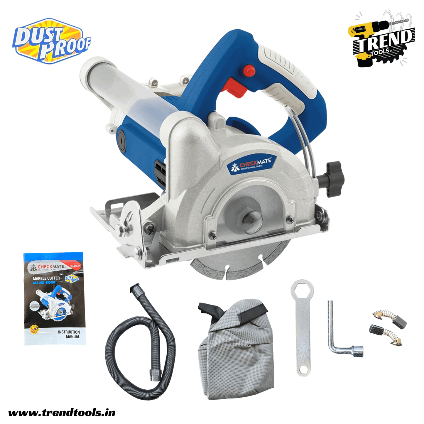 Checkmate Dust Proof Marble Cutter CKT - CM5 - 2800DP, 2800 Watts Powerful Motor, Dust Hose and Bag Included - Trend Tools