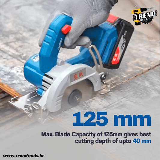 Dongcheng 20V Cordless Brushless Marble Cutter DCZE125, 45 Degree Tilting Base, 2 Batteries and Charger included. - Trend Tools