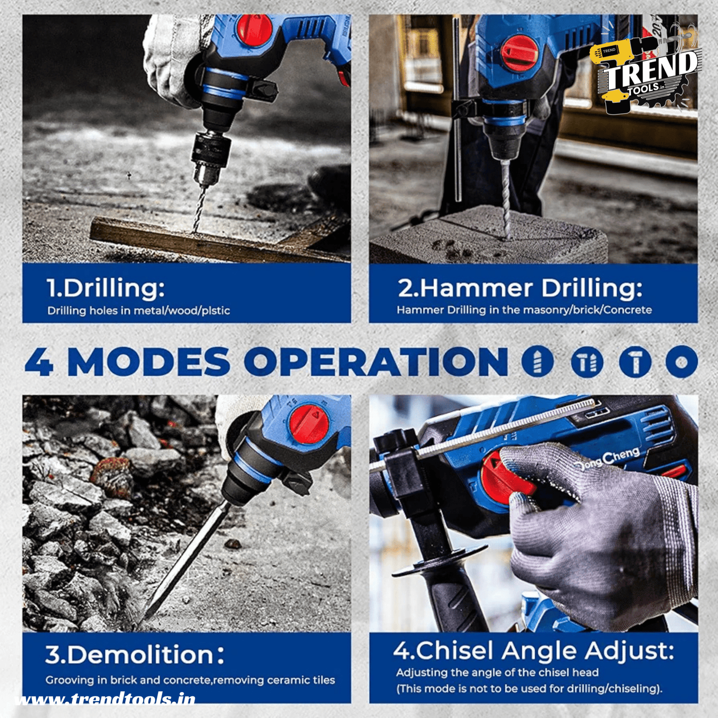 Dongcheng 20V Cordless Brushless Rotary Hammer DCZC22, 3 Modes of Operation, 2 Batteries and Charger included. - Trend Tools