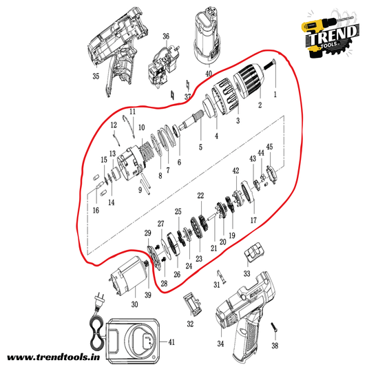 Gear Box with Chuck for Dongcheng | DCA | DCK 12V Cordless Screwdriver DCJZ1202E - Trend Tools