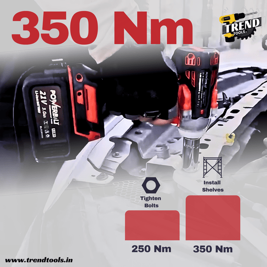 Powerbilt 21V Cordless Brushless Impact Wrench PBT - CL - WR21, 350 Nm Max Torque, 2 Batteries and Charger included - Trend Tools