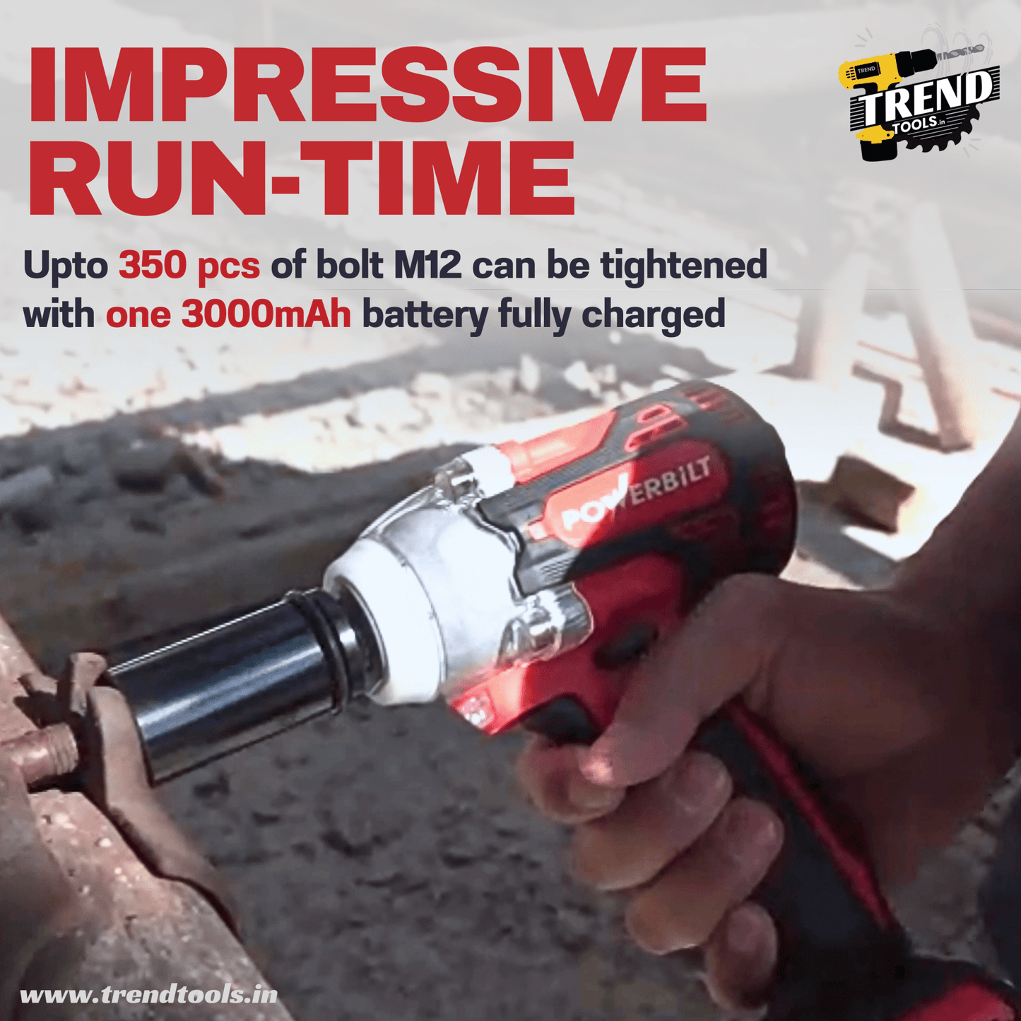 Powerbilt 21V Cordless Brushless Impact Wrench PBT - CL - WR21, 350 Nm Max Torque, 2 Batteries and Charger included - Trend Tools