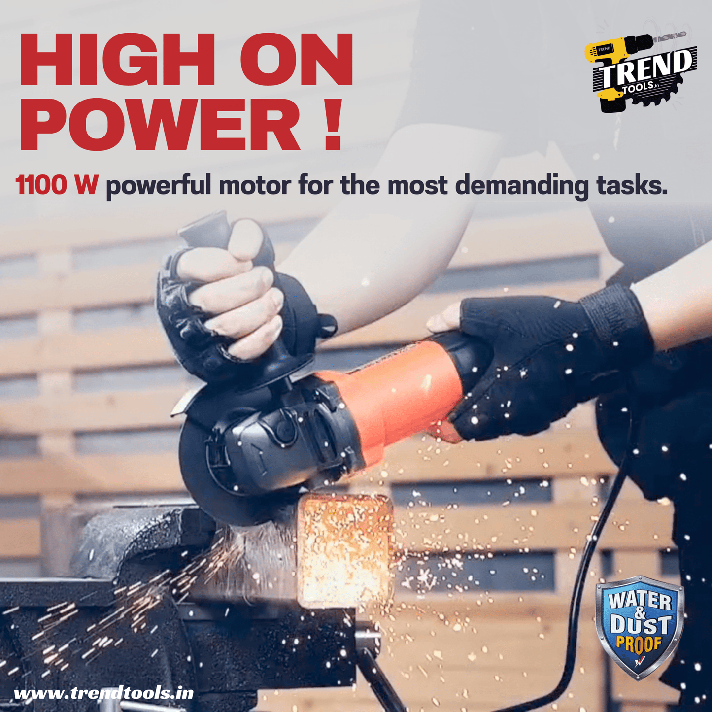 Powerbilt Water and Dust Proof Angle Grinder PBT - AG4 - 1100 with 1100 Watts Motor and 4 inch Cutting Capacity - Trend Tools