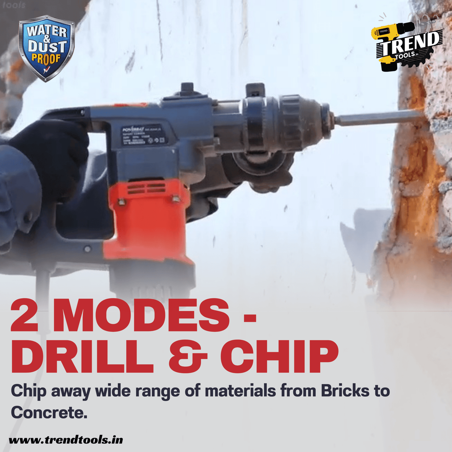 Powerbilt Water and Dust Proof Rotary Hammer PBT - RDH4 - 26 with 26mm Drilling Capacity and 2 Modes of Operation - Trend Tools