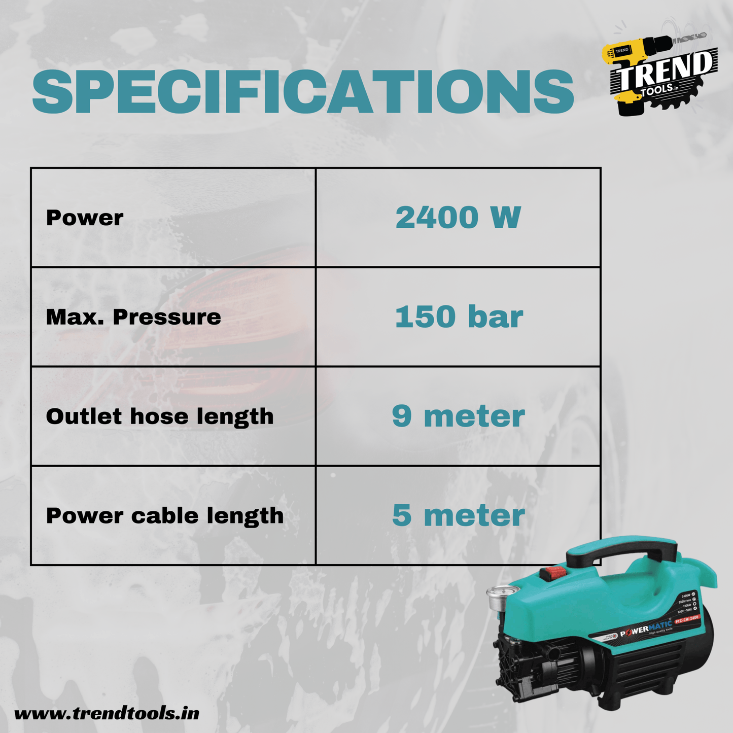 Powermatic High Pressure Washer PTC - CW - 2400, Max. Pressure of 150 bar - Trend Tools