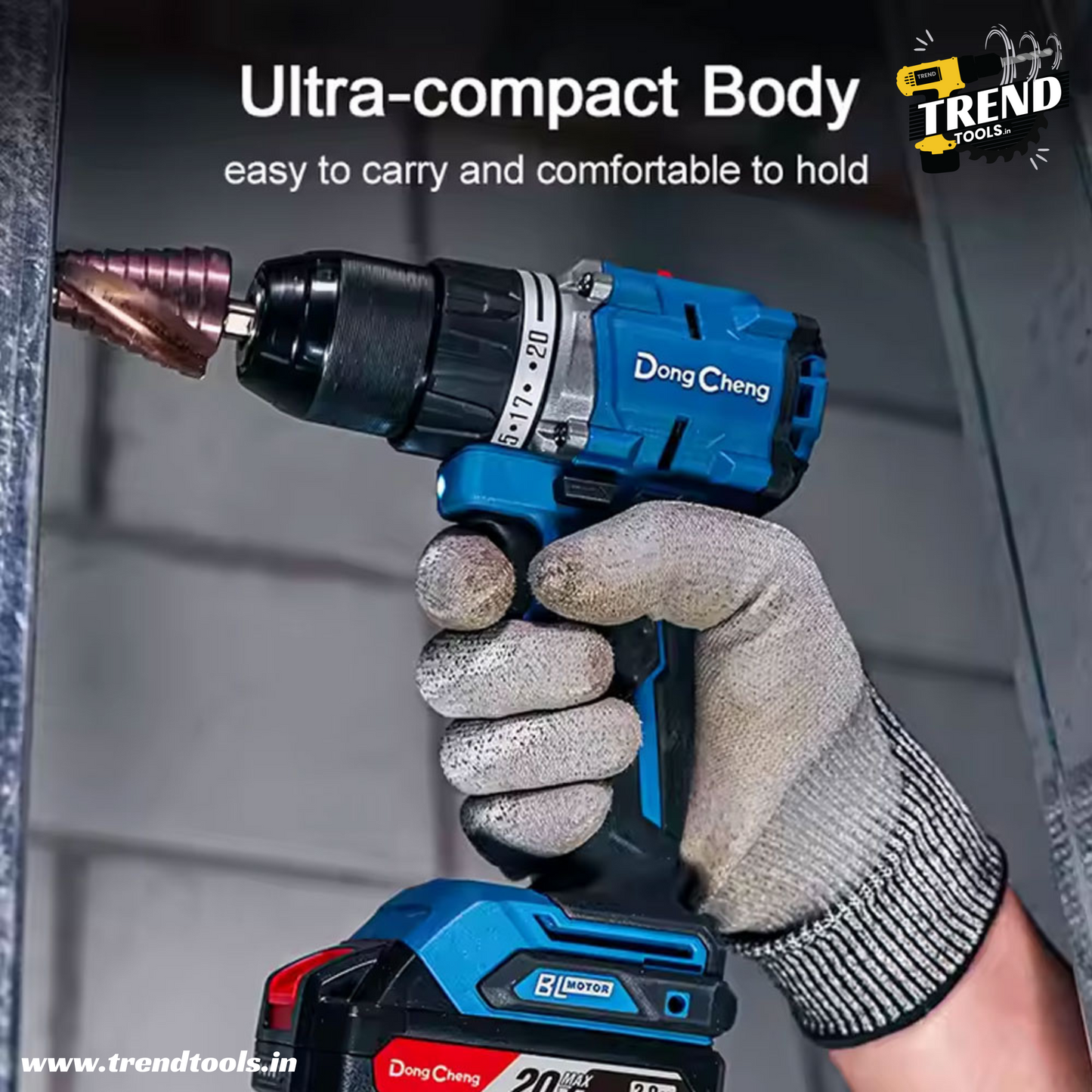 Dongcheng 20V Cordless Brushless Impact Drill DCJZ2060i, 20+2 Torque settings, 2 x 4.0Ah Batteries and Charger included.