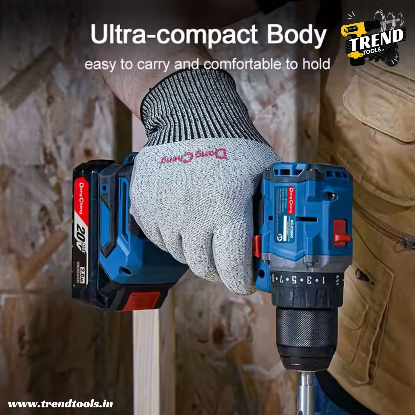 Dongcheng 20V Cordless Brushless Impact Drill DCJZ2060i, 20+2 Torque settings, 2 x 4.0Ah Batteries and Charger included.
