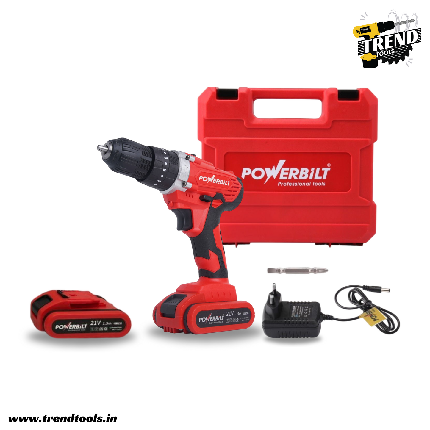 Powerbilt 21V Cordless Impact Screwdriver PBT-CL-CID21 with 18+1 Torque Adjustment and Impact Mode. 2 x 1.5Ah Batteries and Charger included.