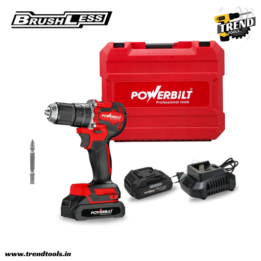 Powerbilt 21V Cordless Brushless Impact Drill PBT-CBL21V-ID13HQ with 18+1 Torque Adjustment and Impact Mode. 2 x 2.0Ah Batteries and Charger included.