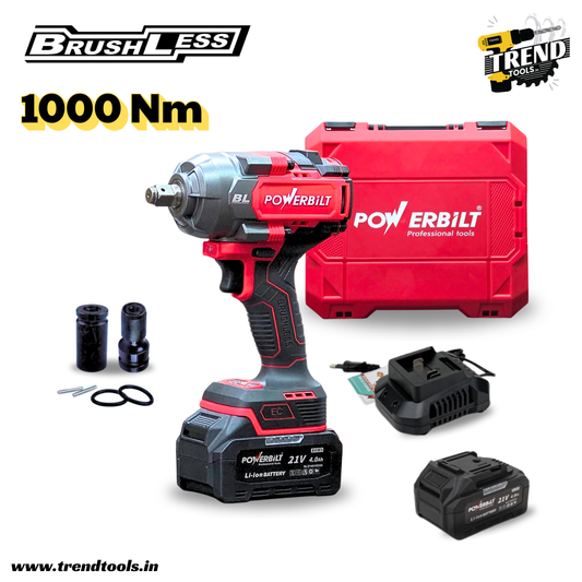 Powerbilt 21V Cordless Brushless Impact Wrench PBT-CL-21WR1000, 1000 Nm Max Torque, 2 x 4.0Ah Batteries and Charger included.