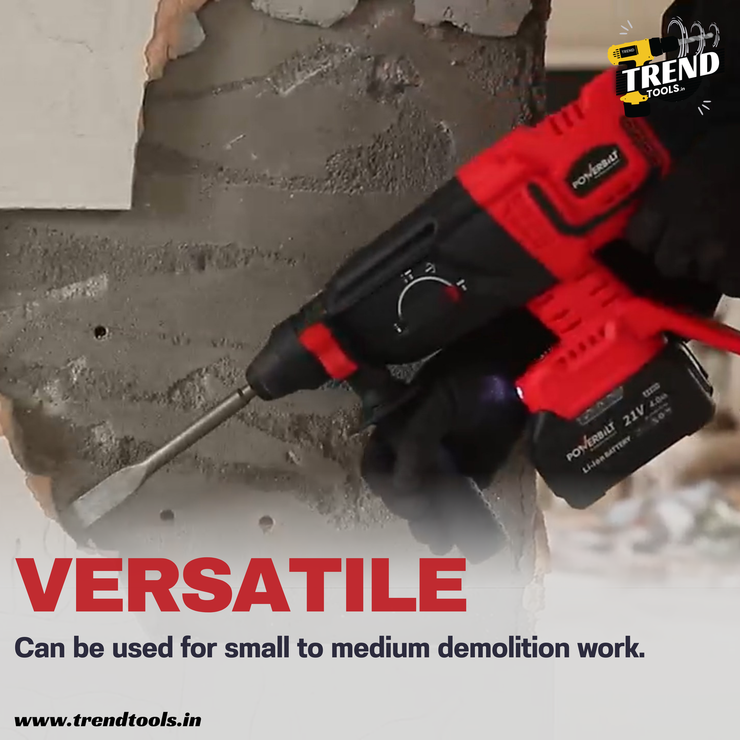 Powerbilt 21V Cordless Brushless Rotary Hammer PBT-CL-RH26, 3 Modes with 26mm Max Capacity, 2 x 4.0Ah Batteries and Charger included.