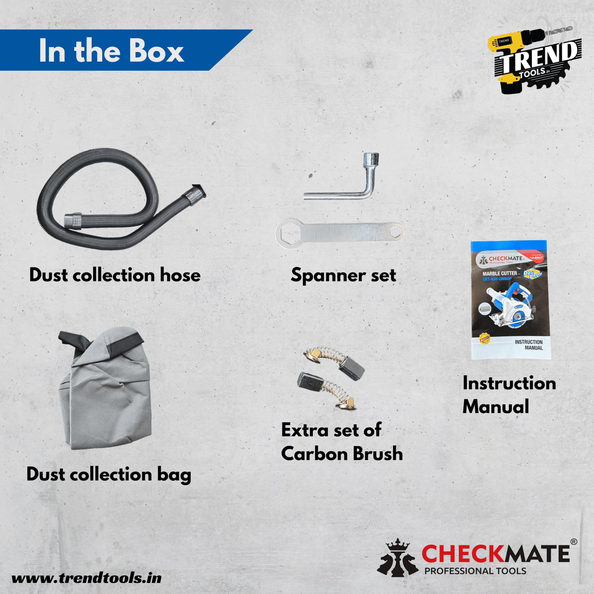 Checkmate Dust Proof Marble Cutter CKT - CM5 - 2800DP, 2800 Watts Powerful Motor, Dust Hose and Bag Included - Trend Tools