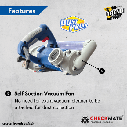 Checkmate Dust Proof Marble Cutter CKT - CM5 - 2800DP, 2800 Watts Powerful Motor, Dust Hose and Bag Included - Trend Tools