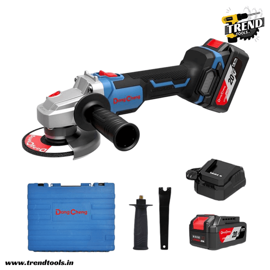 Dongcheng 20V Cordless Brushless Angle Grinder DCSM03 - 100, 100mm Blade Capacity, 2 Batteries and Charger included. - Trend Tools