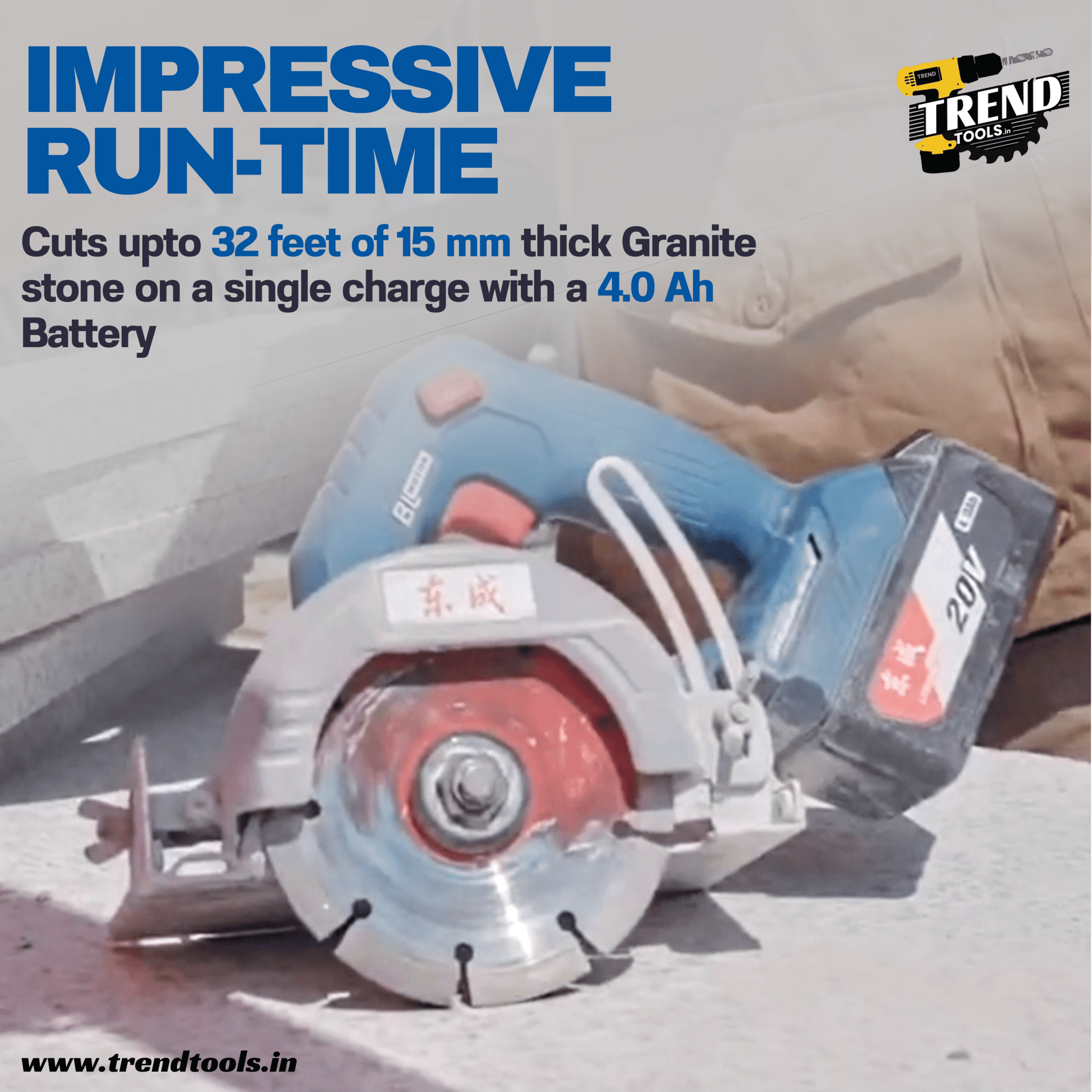 Dongcheng 20V Cordless Brushless Marble Cutter DCZE125, 45 Degree Tilting Base, 2 Batteries and Charger included. - Trend Tools