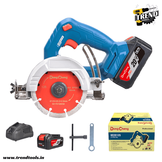 Dongcheng 20V Cordless Brushless Marble Cutter DCZE125, 45 Degree Tilting Base, 2 Batteries and Charger included. - Trend Tools