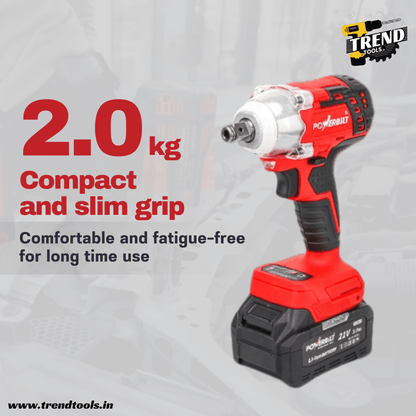 Powerbilt 21V Cordless Brushless Impact Wrench PBT - CL - WR21, 350 Nm Max Torque, 2 Batteries and Charger included - Trend Tools