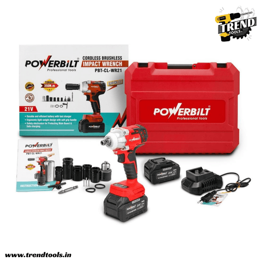Powerbilt 21V Cordless Brushless Impact Wrench PBT - CL - WR21, 350 Nm Max Torque, 2 Batteries and Charger included - Trend Tools