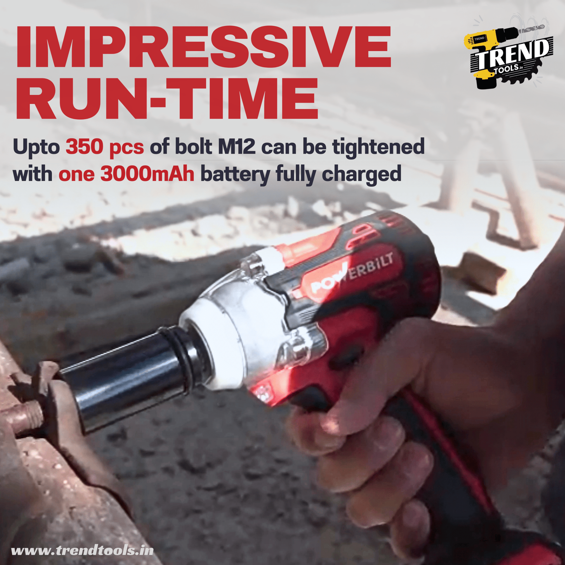 Powerbilt 21V Cordless Brushless Impact Wrench PBT - CL - WR21, 350 Nm Max Torque, 2 Batteries and Charger included - Trend Tools