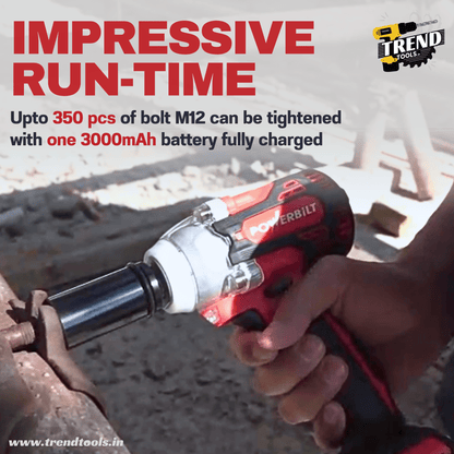 Powerbilt 21V Cordless Brushless Impact Wrench PBT - CL - WR21, 350 Nm Max Torque, 2 Batteries and Charger included - Trend Tools
