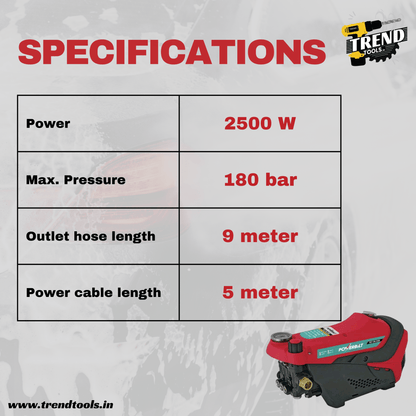 Powerbilt High Pressure Washer PBT - CW - 2500, Max. Pressure of 180 bar with Pressure Adjustment. - Trend Tools