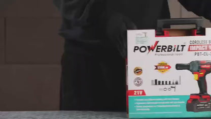 Powerbilt 21V Cordless Brushless Impact Wrench PBT-CL-21WR550, 550 Nm Max Torque, 2 x 4.0Ah Batteries and Charger included