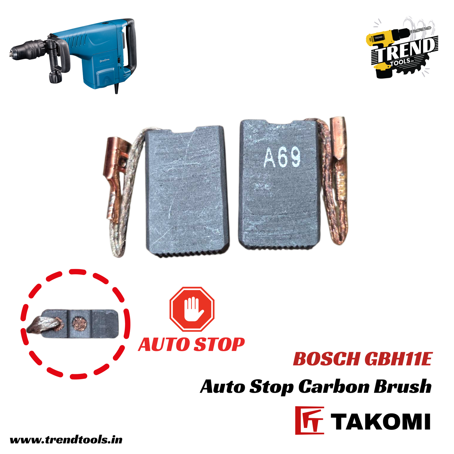 Carbon Brush for Bosch 11kg Demolition Hammer (GBH11E) - With Auto Stop