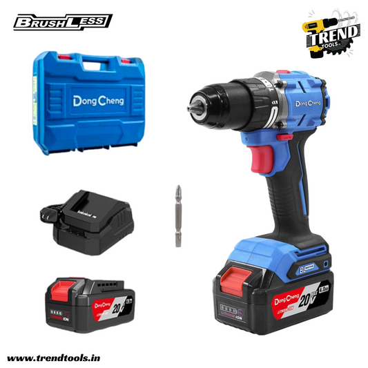 Dongcheng 20V Cordless Brushless Impact Drill DCJZ2060i, 20+2 Torque settings, 2 x 4.0Ah Batteries and Charger included.