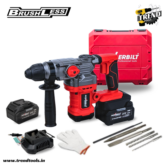 Powerbilt 21V Cordless Brushless Rotary Hammer PBT-RDH5-26A, 2 Modes with 26mm Max Capacity, 2 x 4.0Ah Batteries and Charger included.